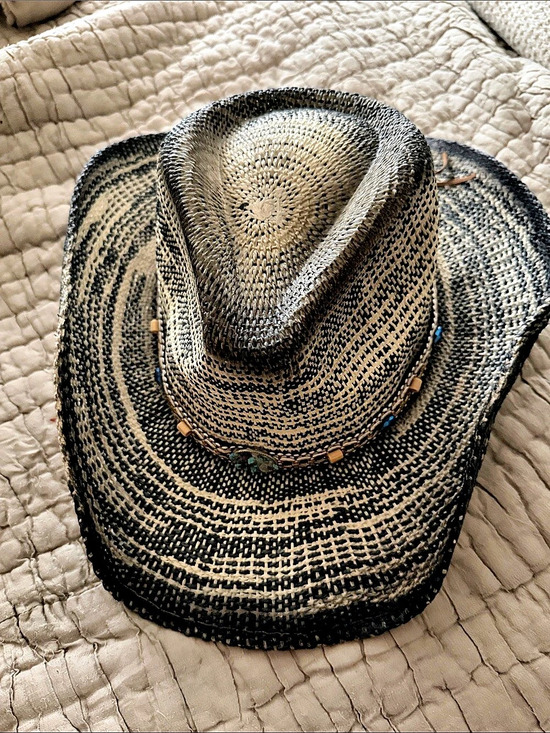 FLORA Accessories - Flora Sombrero Woven Cowboy Hat in Black & Cream NWT